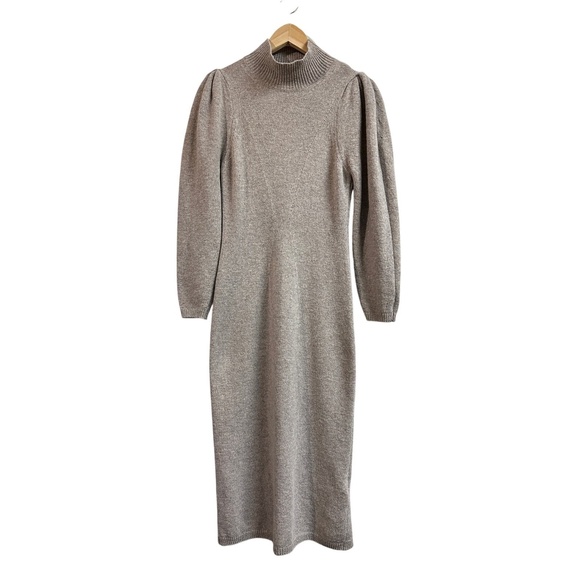 ba&sh Felicity Sweater Dress Beige Midi‎ Wool Knit Jumper Funnel Neck Womens 2 - Picture 2 of 8